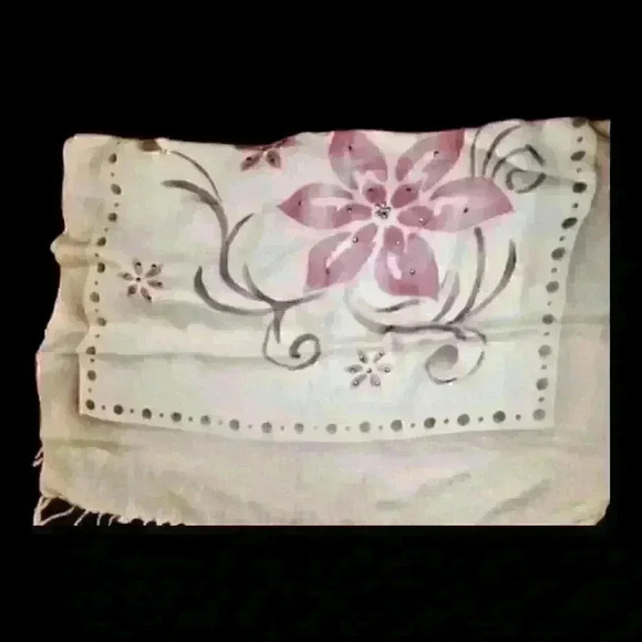 CASHMERE Scarf SWAT by S.T.S. IVORY SILK Printed Hijab Head Cover Shoulders Wrap - Picture 9 of 10